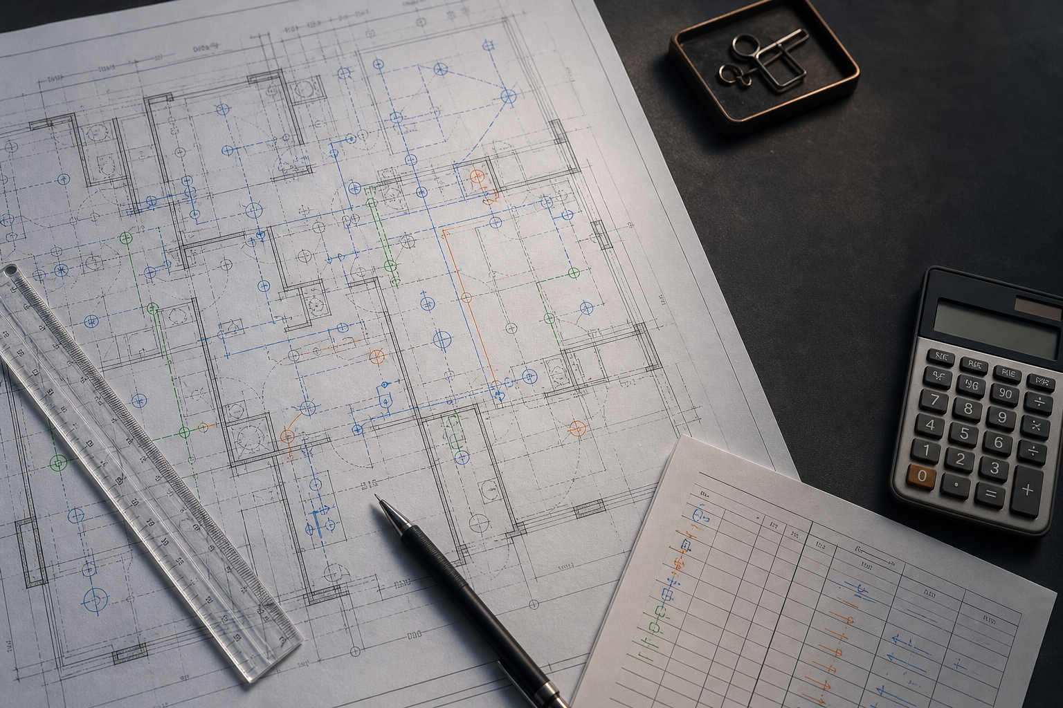 Safe fictionalized takeoff drawing and generic quantity worksheet.